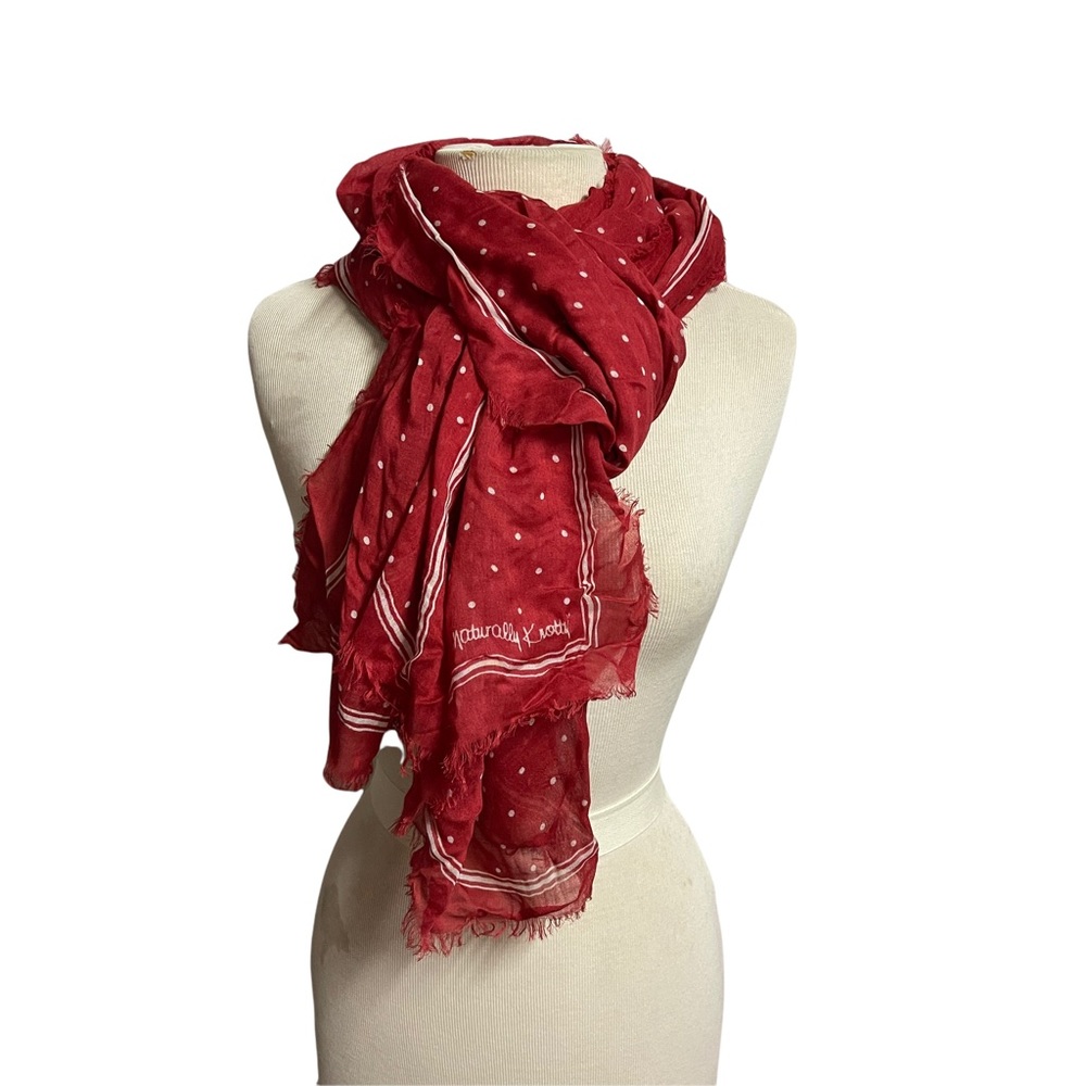 Naturally Knotty red and white polka dot scarf